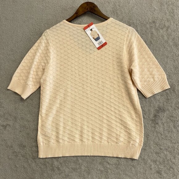 NWOT Ella Moss Women's M V-Neck Short sleeve Sweater Peach Honeycomb Textured - Picture 3 of 10